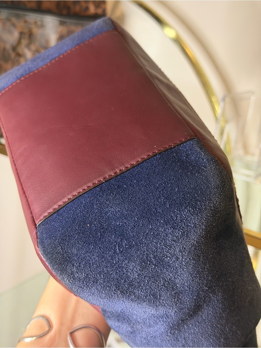 Coach Two-Tone Fuchsia, Burgundy and Navy Leather Shoulder Bag - Picture 5 of 16